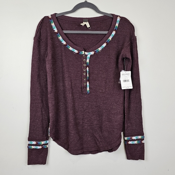 Free People Rainbow henley thermal top Wine - Picture 5 of 16